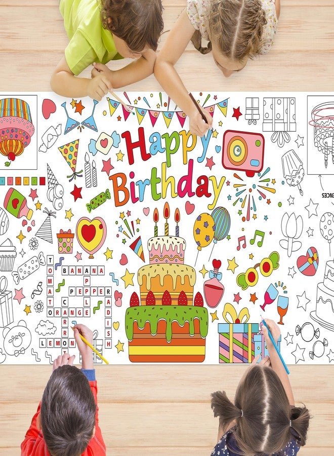 Yuronam Happy Birthday Giant Coloring Poster 30 x 72 Inches Large Coloring Tablecloth for Kids School Home Party Supplies Decoration - Image 1